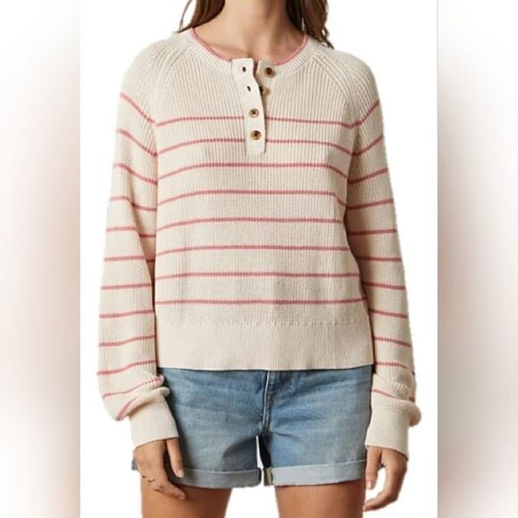 $178 NEW VELVET by GRAHAM & SPENCER Cream Ecru Rose Button Sweater L LARGE NWT - Picture 1 of 1